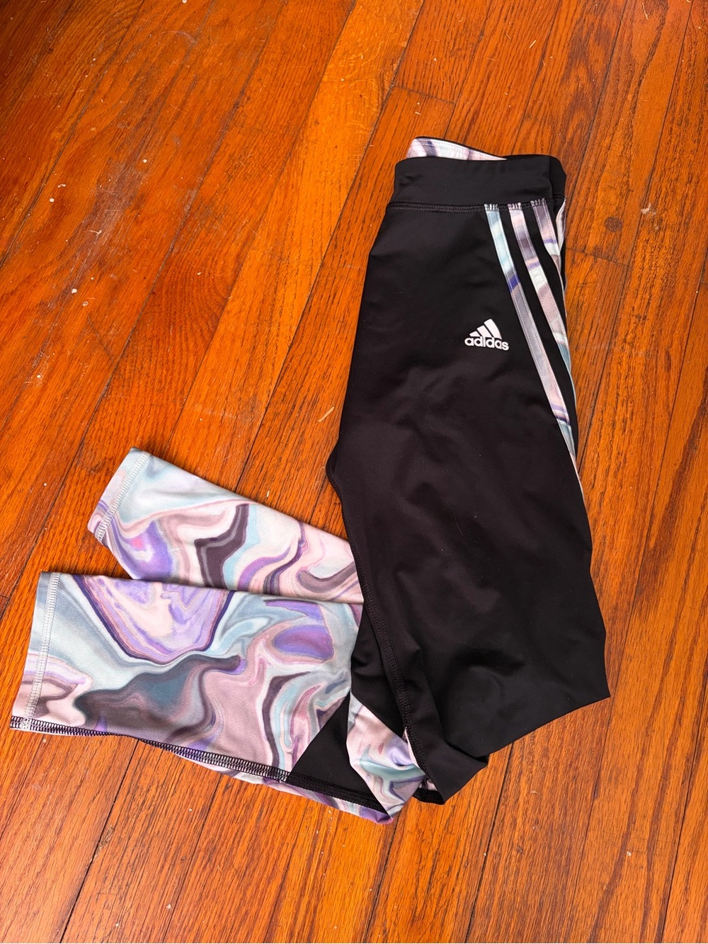 adidas Black Leggings with Purple Marble Panels
